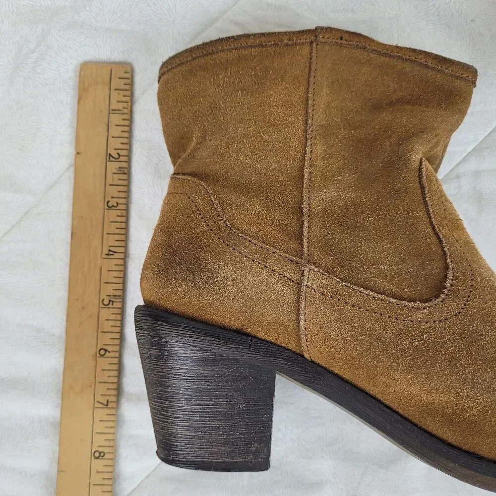 Skechers Aloft Tex Mex Booties Womens 8 Western Cowboy Block Heels Suede Brown